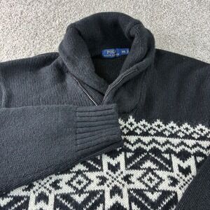 Polo Ralph Lauren Women's XXL Black Fair Isle Cotton Angora Rabbit Hair Sweater